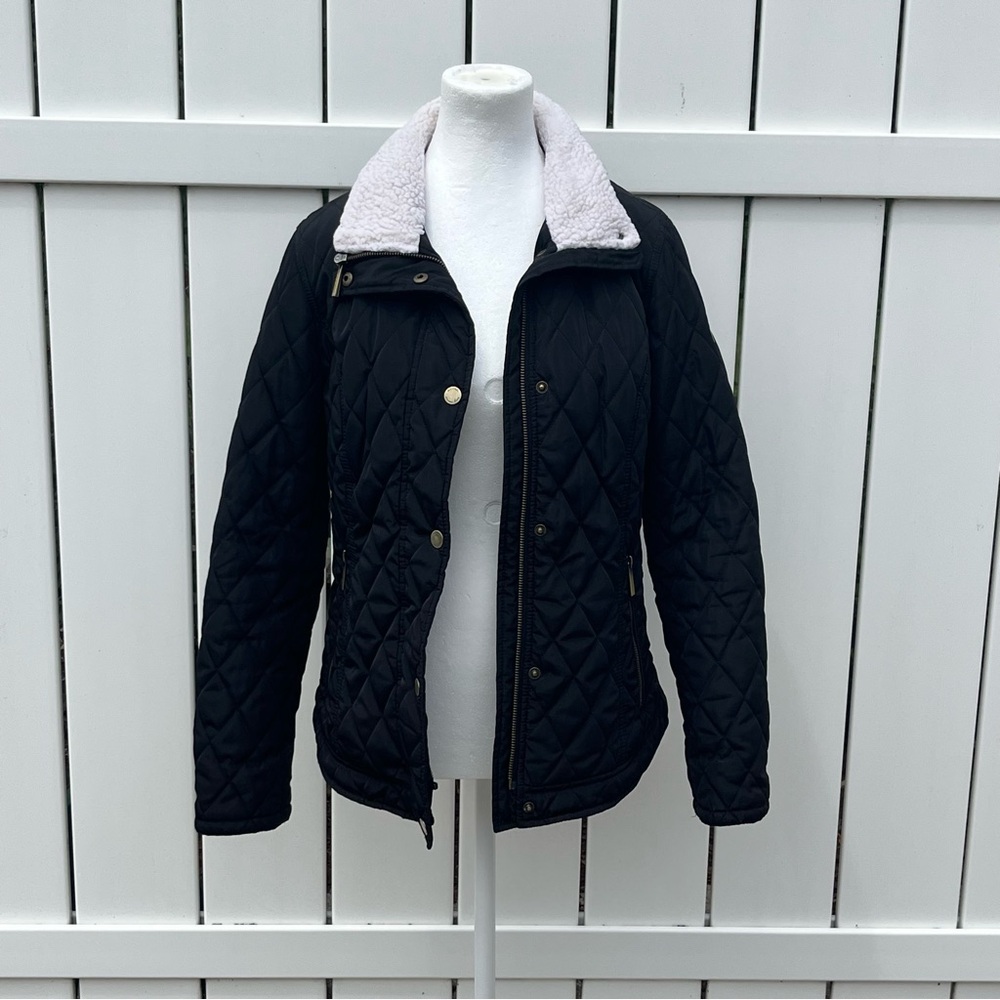 Michael Kors Black Quilted Jacket with Cream Collar